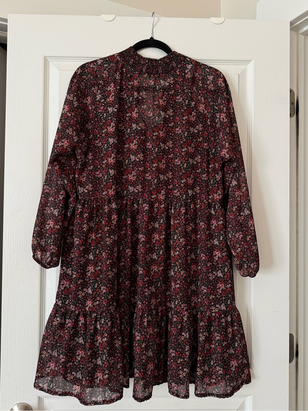American Eagle Long Sleeve Dress Button Top Tie Chiffon Babydoll Floral L Large - Picture 6 of 6